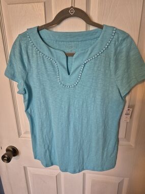 Talbots Aqua  Notch-Neck Short Sleeve Tee